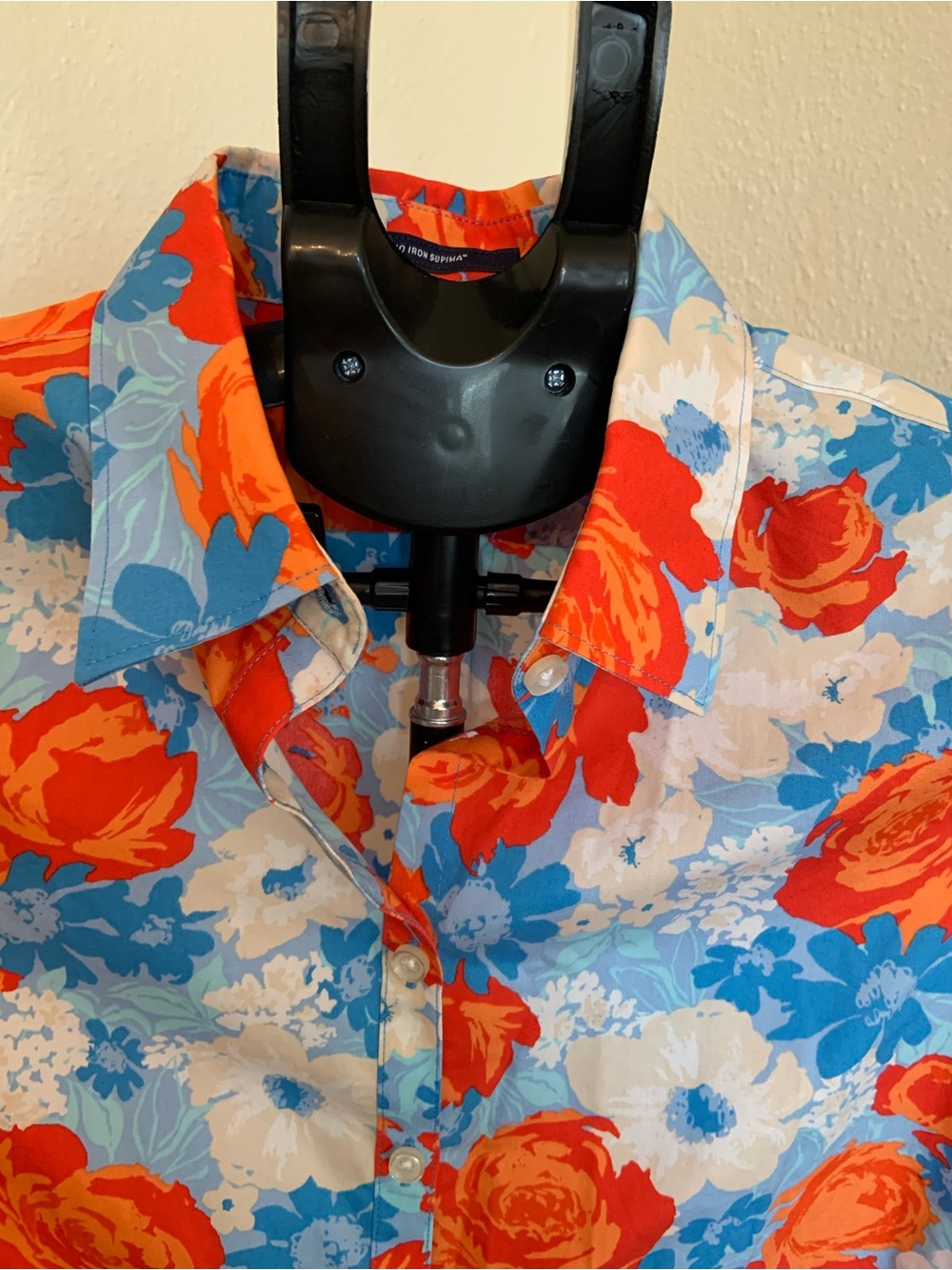 Lands' End Blouse Women Orange & Blue Floral Button Down Shirt - Picture 2 of 7